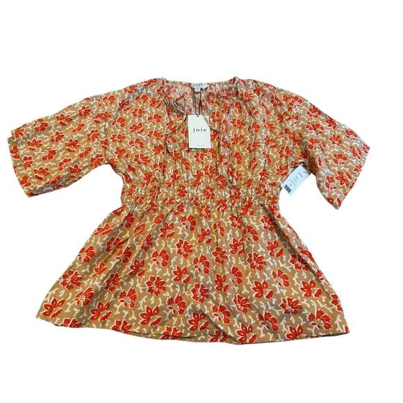 NWT JOIE Women's Vibrant Red Multi Short Sleeve Top Size M - Picture 4 of 9